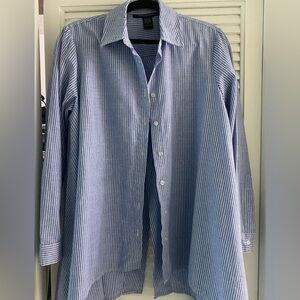 Ashley Stewart blue and white striped cotton shirt